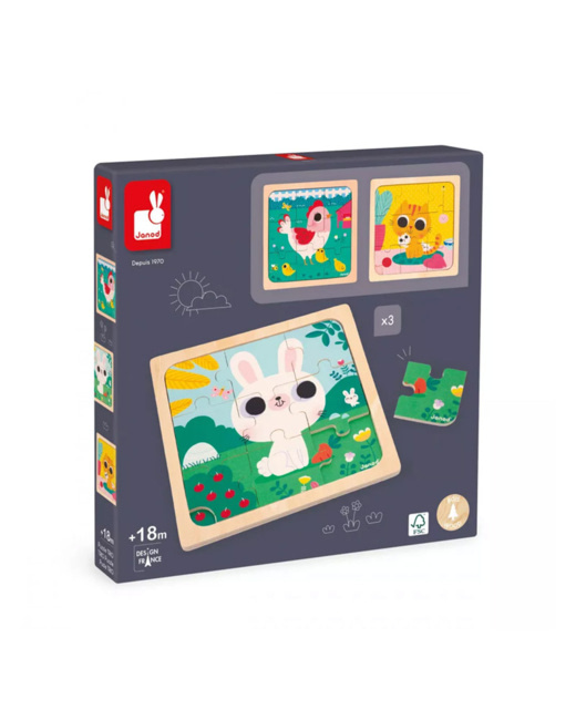 Puzzles Trio - 3 X 9 pièces en bois