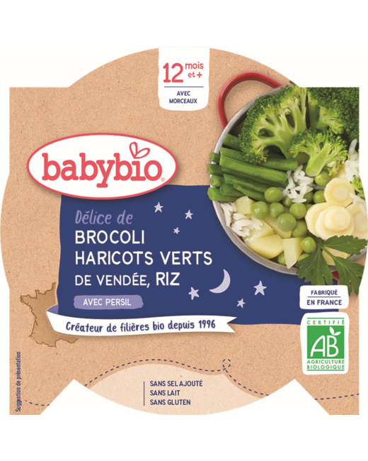 BONNE NUIT Brocoli de Bretagne Haricots verts des Hauts-de-France & Riz au Persil 230 g