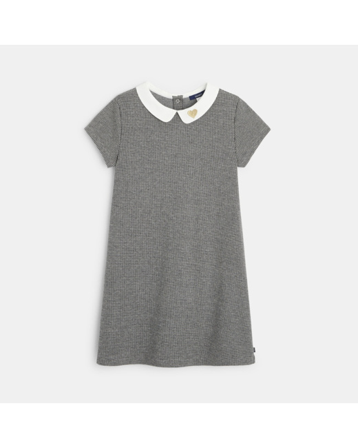 Robe à col Claudine pied-de-puce grise fille