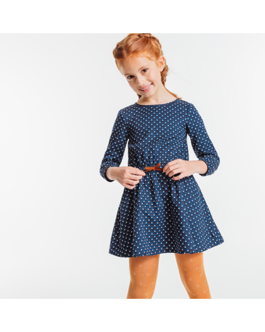 Robe évasée à petits motifs bleue fille