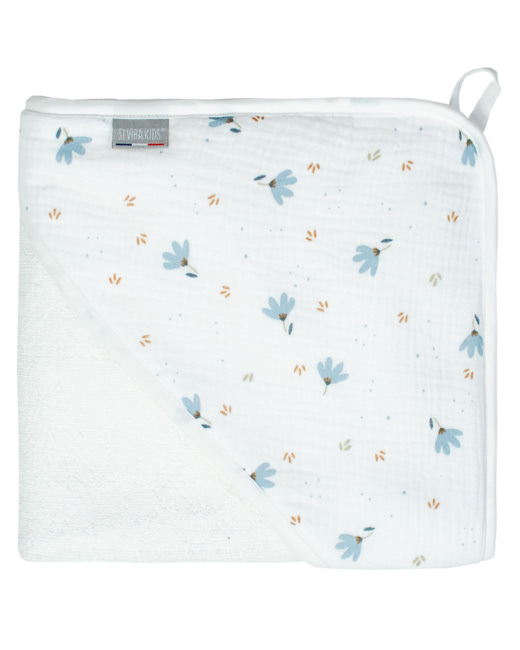 Grande cape de bain en coton et bambou, Bleuet
