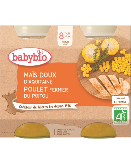 Maïs doux d'Aquitaine & Poulet fermier de France 200 g dès 8 mois