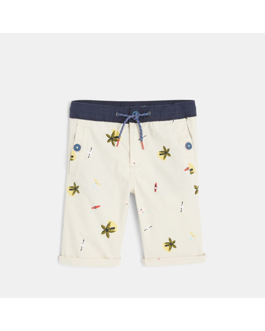 Bermuda slim en toile imprimée 'cocotiers" blanc garçon
