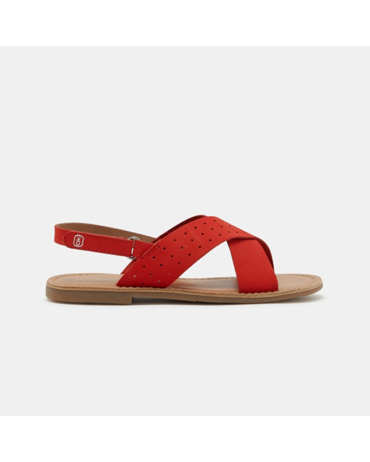 Sandales cuir nubuck perforé rouges fille