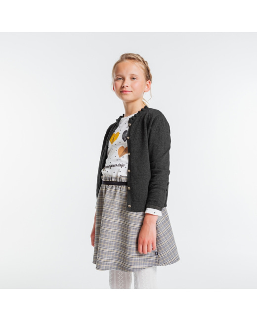 Gilet fin en maille fantaisie gris fille