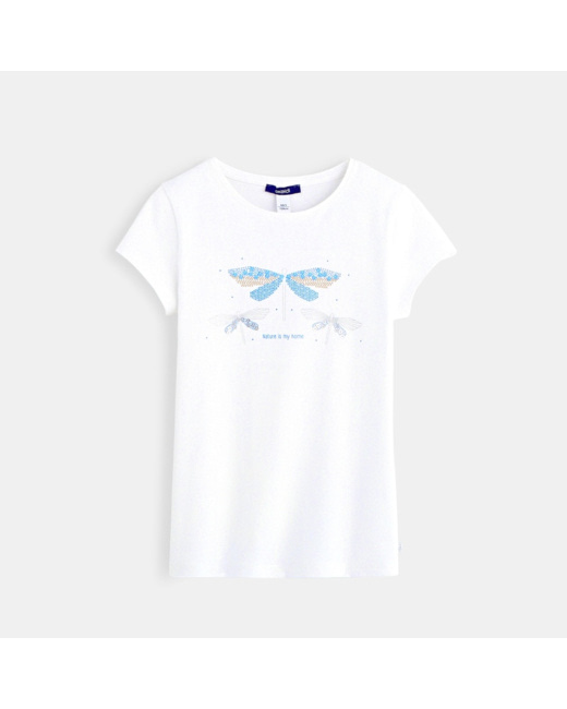 T-shirt à sequins bleu fille