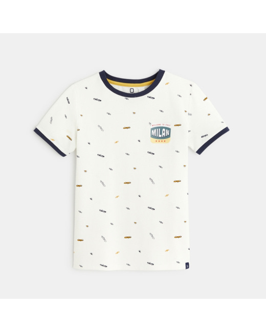 T-shirt en jersey piqué imprimé blanc garçon