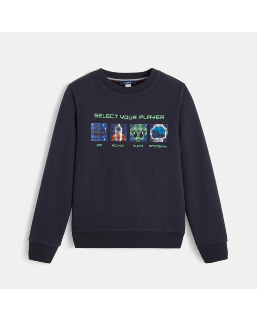 Sweat motif vidéo game phosphorescent gris garçon