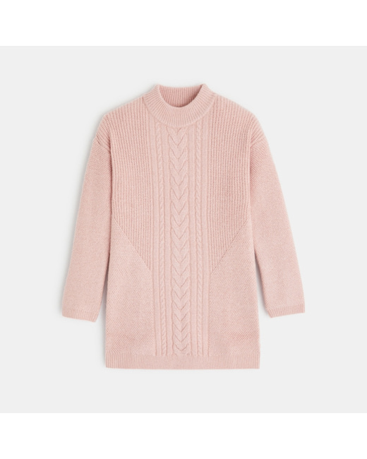 Robe-pull côtelée torsadée rose fille