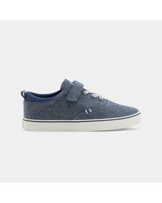Tennis toile chambray lacets et scratch bleues garçon