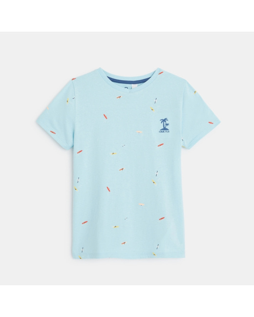 T-shirt manches courtes à petits motifs bleu garçon