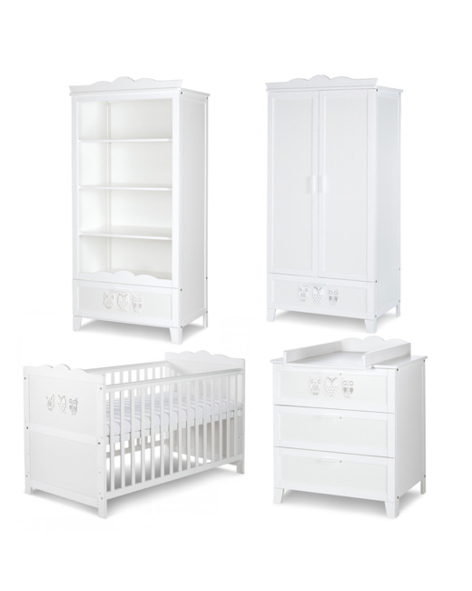Chambre bébé complète Lit évolutif + Commode à langer + Armoire et Bibliothèque MARSELL