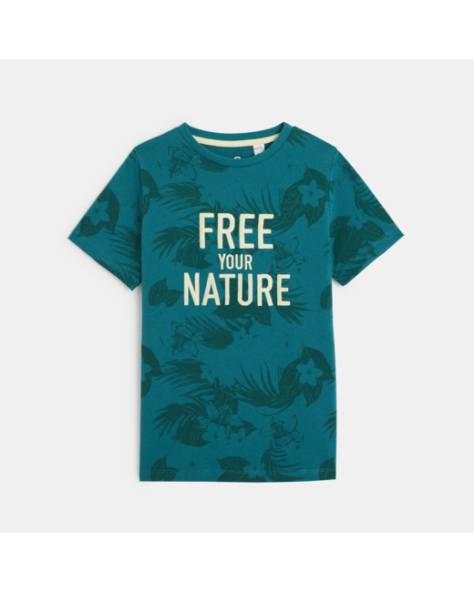 T-shirt à message "Free your nature" bleu garçon