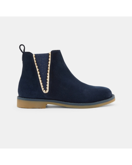 Boots chelsea croûte de cuir festonnées bleues fille