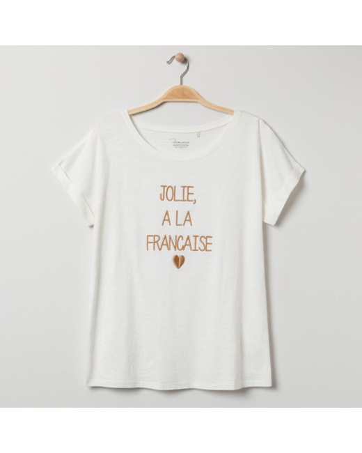 T-shirt de grossesse manches courtes à message brodé