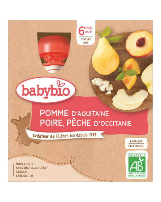 Mes Fruits Bio - Gourde Pomme de Provence Poire & Pêche d'Occitanie - 4x90g