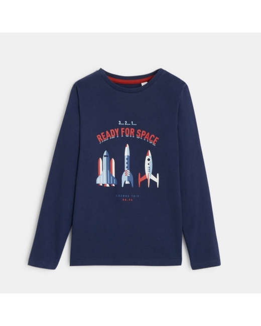 T-shirt manches longues imprimé espace bleu garçon