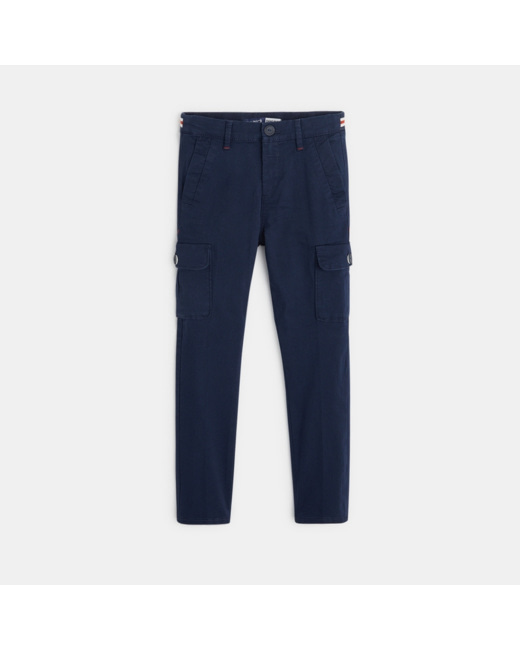 Pantalon cargo coupe slim en toile bleu garçon