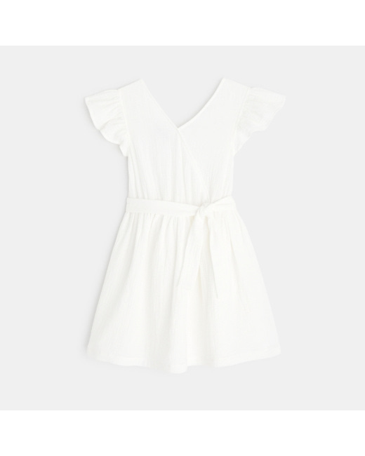 Robe effet croisé gaze de coton blanche fille