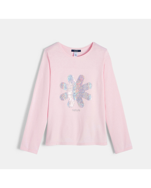 T-shirt à sequins rose fille