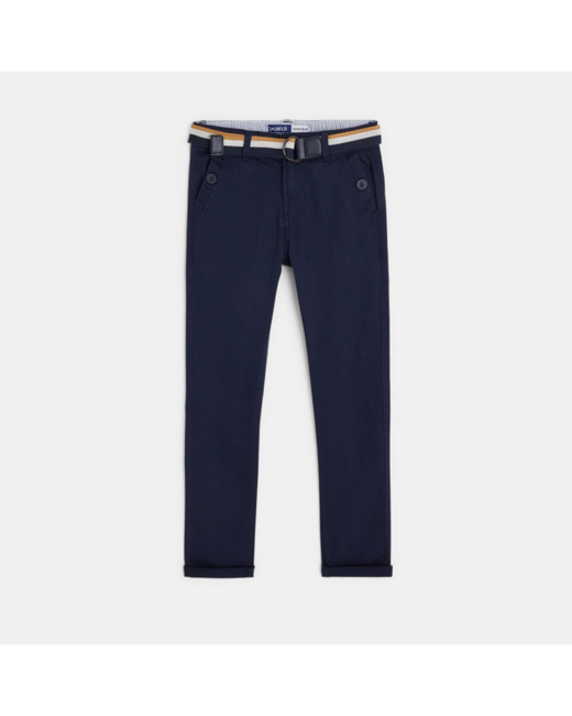 Pantalon chino ceinturé en toile bleu garçon