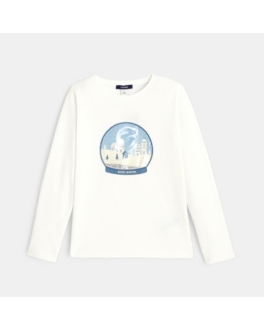 T-shirt à motif boule de neige blanc fille