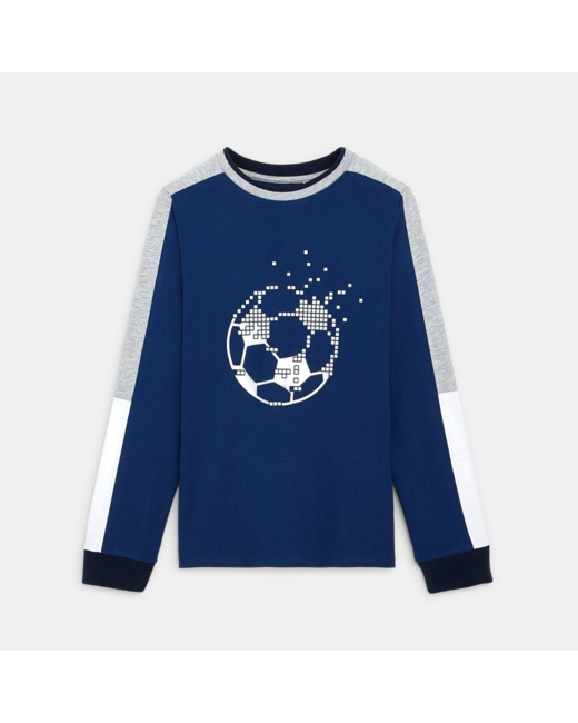 T-shirt manches longues motif pixels bleu garçon