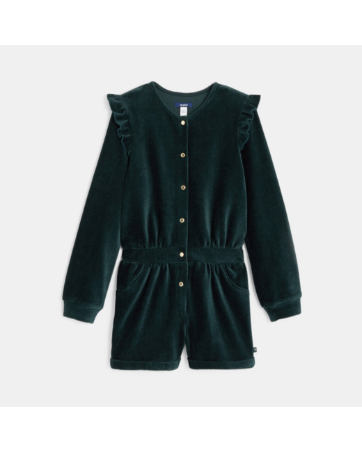 Combishort en velours côtelé vert fille