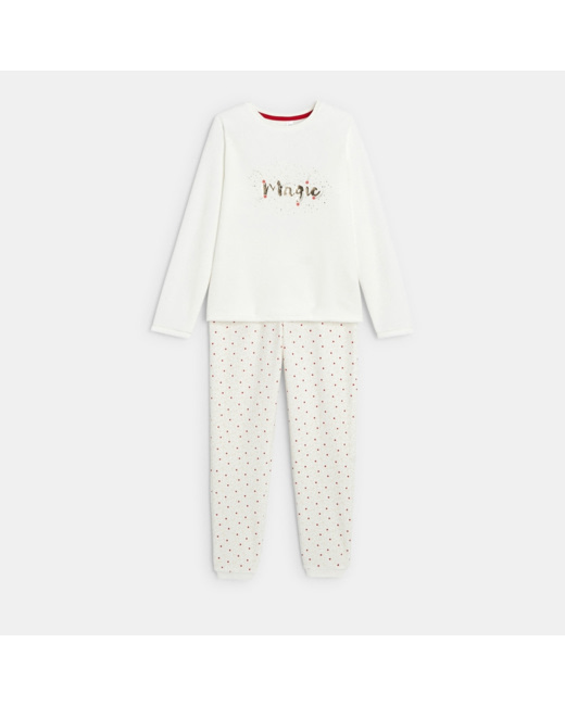 Pyjama 2 pièces en velours motif irisé blanc fille
