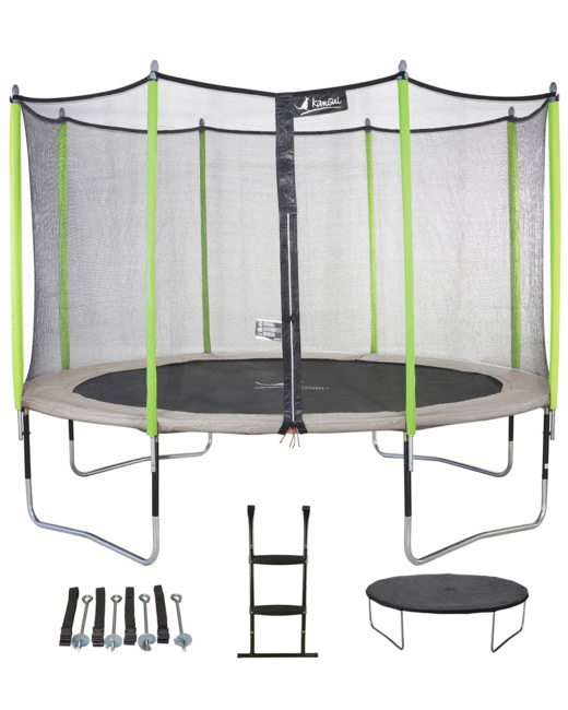 Trampoline de jardin 426 cm + filet + échelle + bâche + kit d'ancrage JUMPI