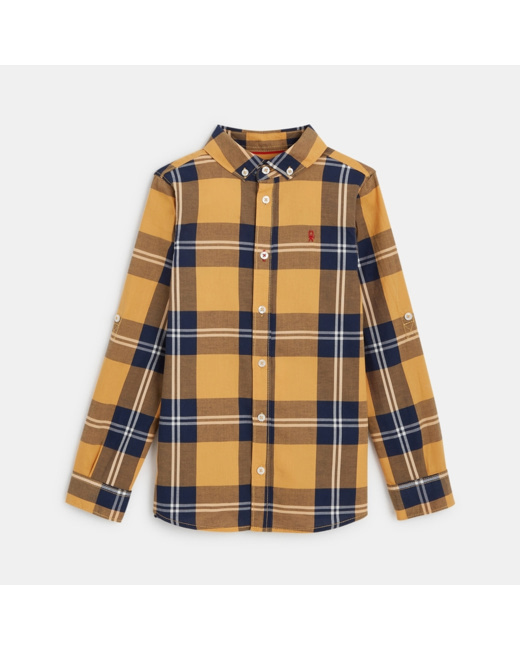 Chemise manches longues à carreaux jaune garçon