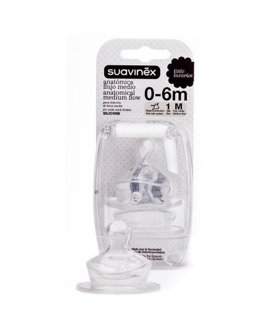 Tétine physiologique en silicone à col large Débit moyen 0-6 mois