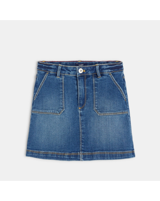 Jupe courte en jean stretch bleue fille