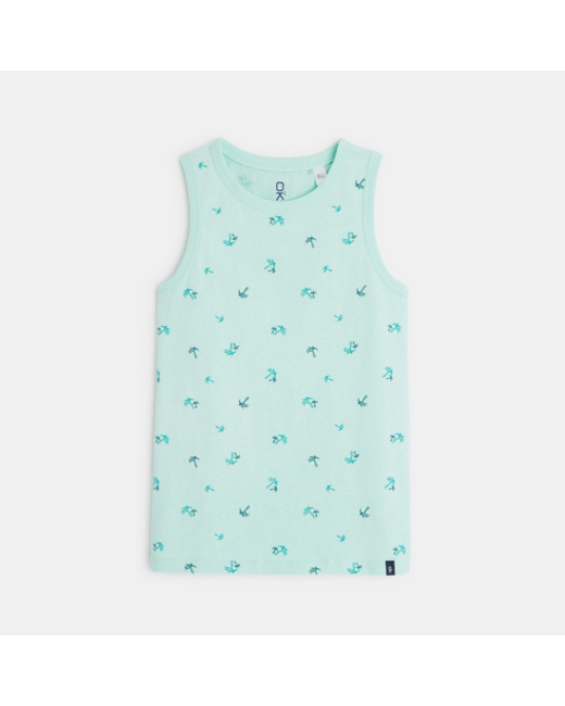 Débardeur col rond imprimé motif palmiers turquoise garçon
