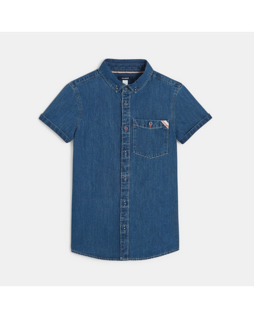 Chemise manches courtes en jean bleue garçon