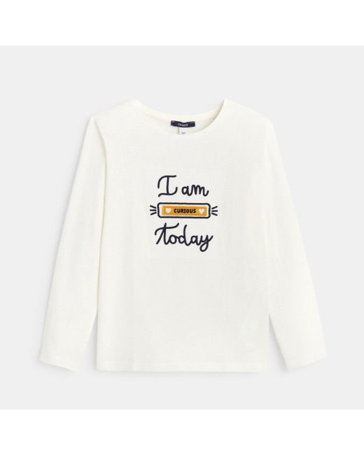 T-shirt à message "I am proud today" blanc fille