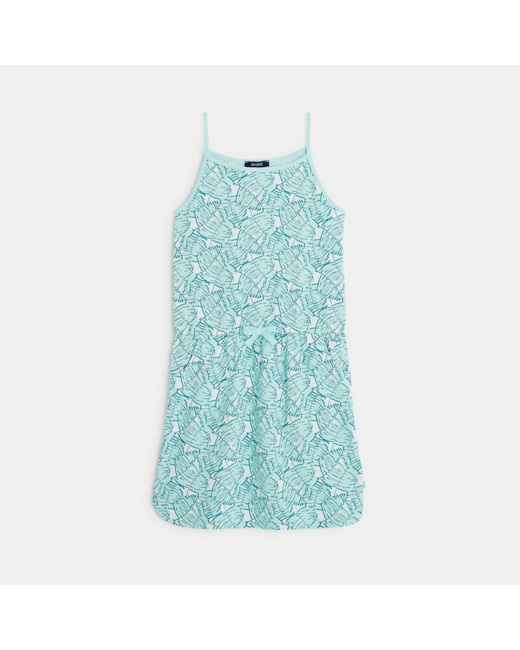 Robe à fines bretelles en jersey turquoise fille