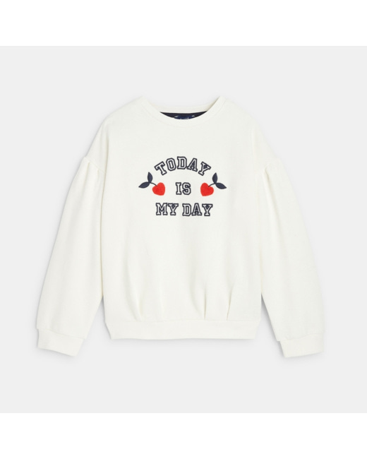 Sweat-shirt à message "today is my day" blanc fille