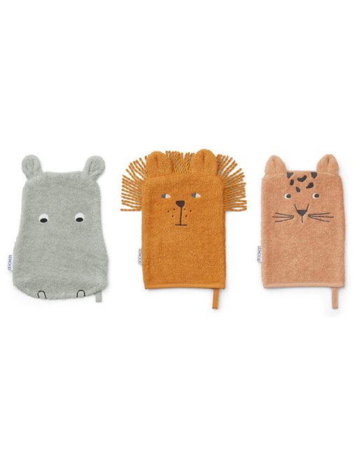 Lot de 3 gants de bain Sylvester - Safari mix