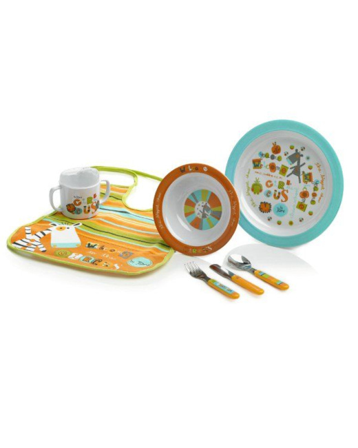 Coffret repas mélamine 7 pièces avec bavoir