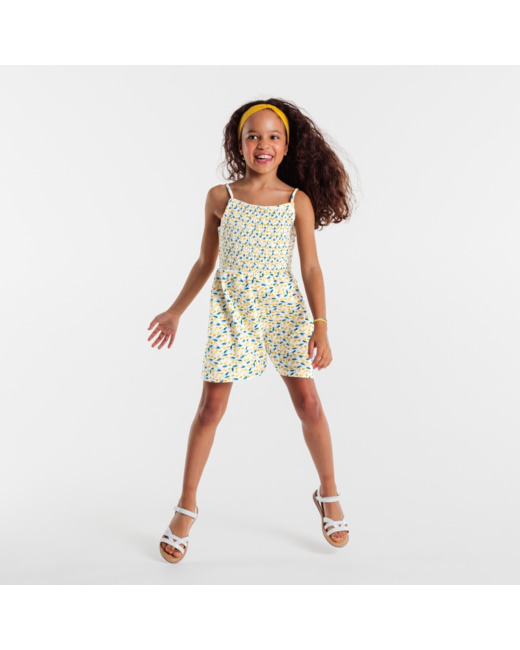 Combishort maille imprimée floral jaune fille