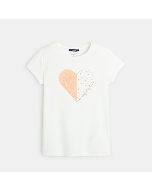 T-shirt motif coeur fantaisie orange fille