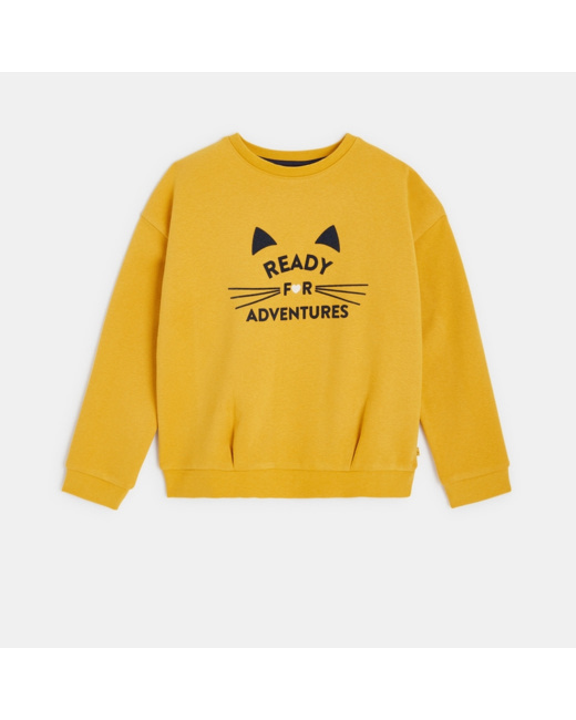 Sweat-shirt motif chaton jaune fille