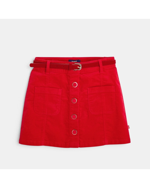 Jupe trapèze boutonnée velours lisse rouge fille