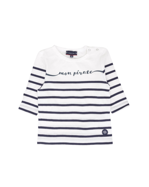 Marinière "mon pirate" Baby - coton léger - Milk/Marine Deep