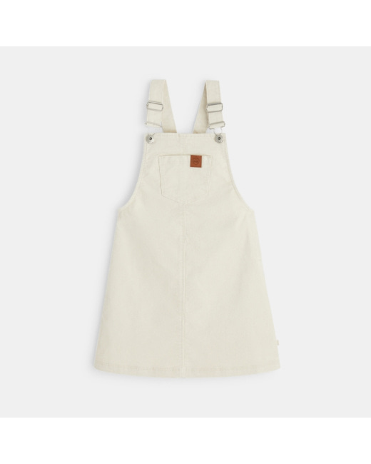 Robe-salopette en velours côtelé uni beige fille