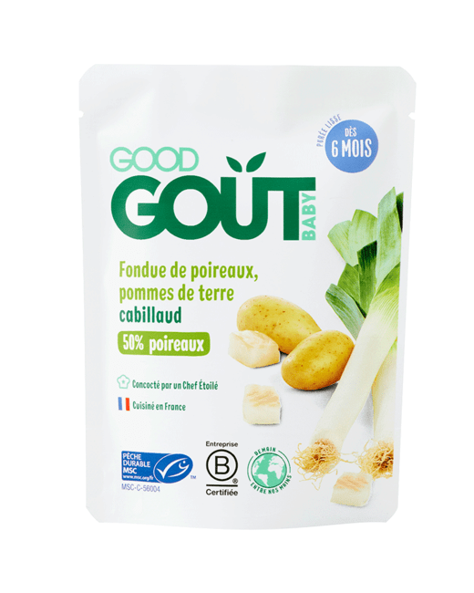 Petit plat Bio Fondue de Poireaux Pommes de terre Cabillaud