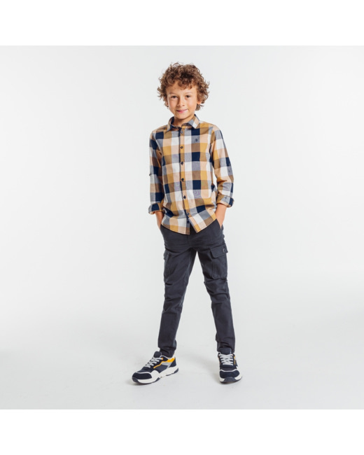 Chemise manches longues à carreaux jaune garçon