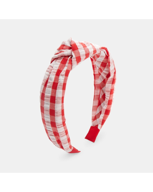Serre-tête tissu imprimé vichy rouge fille