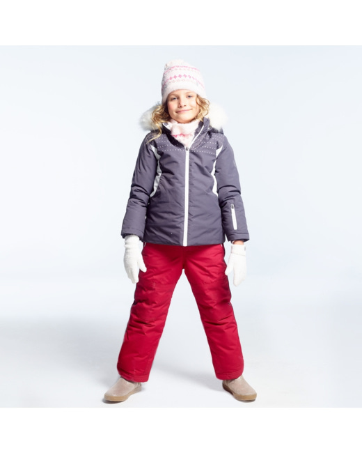 Pantalon de ski à bretelles pailletées rose fille
